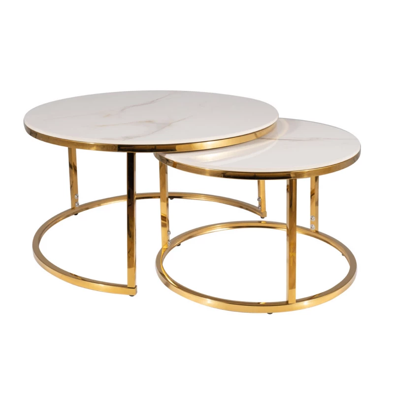 Couchtisch-Set JONES 80 – Weiß/Gold