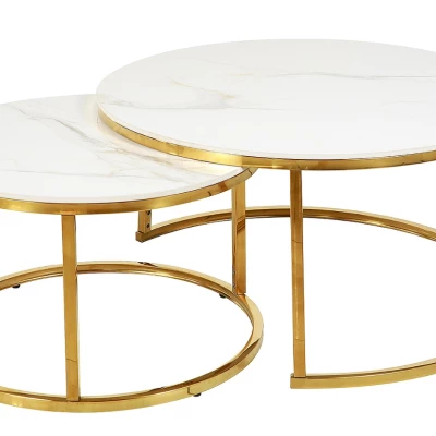 Couchtisch-Set JONES 80 – Weiß/Gold