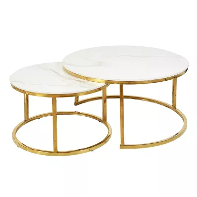 Couchtisch-Set JONES 80 – Weiß/Gold