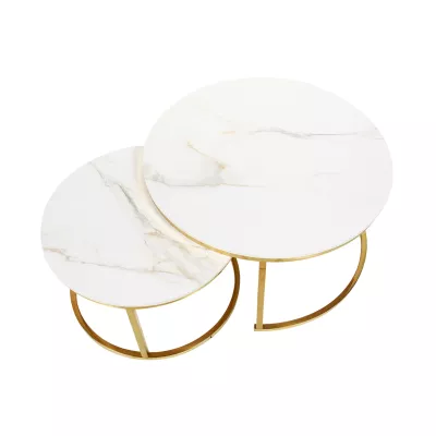 Couchtisch-Set JONES 80 – Weiß/Gold