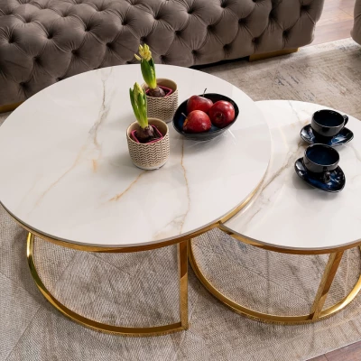 Couchtisch-Set JONES 80 – Weiß/Gold