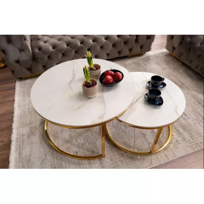Couchtisch-Set JONES 80 – Weiß/Gold