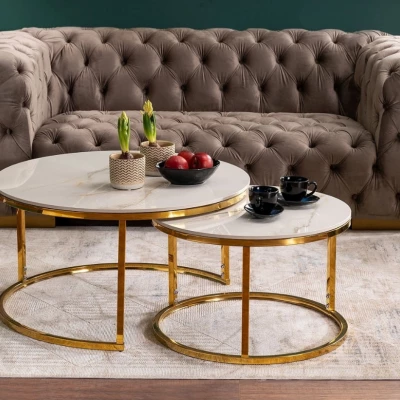 Couchtisch-Set JONES 80 – Weiß/Gold