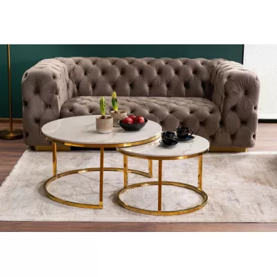 Couchtisch-Set JONES 80 – Weiß/Gold