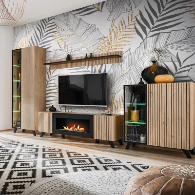 Wohnzimmerwand mit Bio-Kamin DEJANA - Hickory Jackson