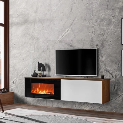 TV-Möbel mit Elektrokamin AGRIA – Sterling-Eiche / Weiß