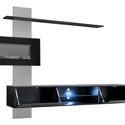 Wohnzimmerwand mit Elektrokamin AINA – Schwarz/Perlgrau