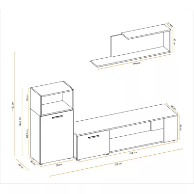 Wohnzimmerwand BASILIE - weiß / Wotaneiche