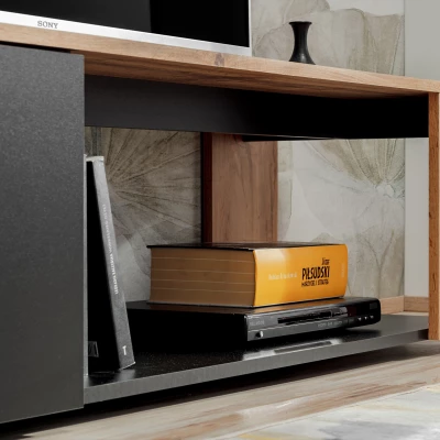 TV-Ständer BASILIE – Weiß / Wotan-Eiche