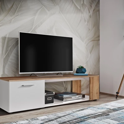 TV-Ständer BASILIE – Weiß / Wotan-Eiche