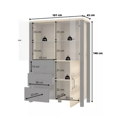 Kombinierte Vitrine OKAL – Grand-Natureiche / schwarz