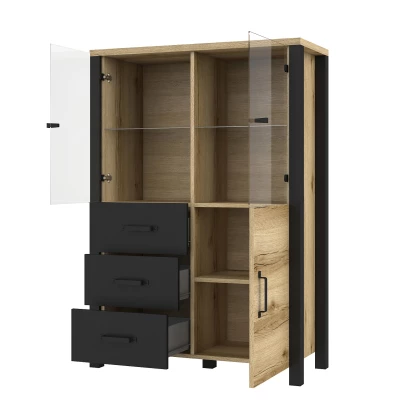 Kombinierte Vitrine OKAL – Grand-Natureiche / schwarz