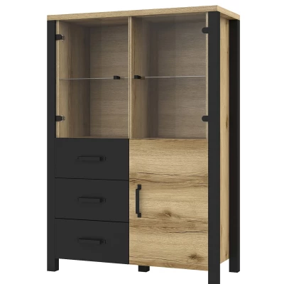 Kombinierte Vitrine OKAL – Grand-Natureiche / schwarz