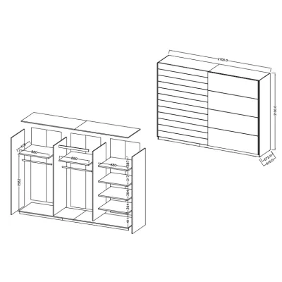 Kleiderschrank mit Schiebetüren SARA – 270 cm, weiß / Eiche beaufort