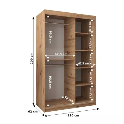 Kleiderschrank MARIA – Breite 120 cm, Sonoma-Eiche / Weiß