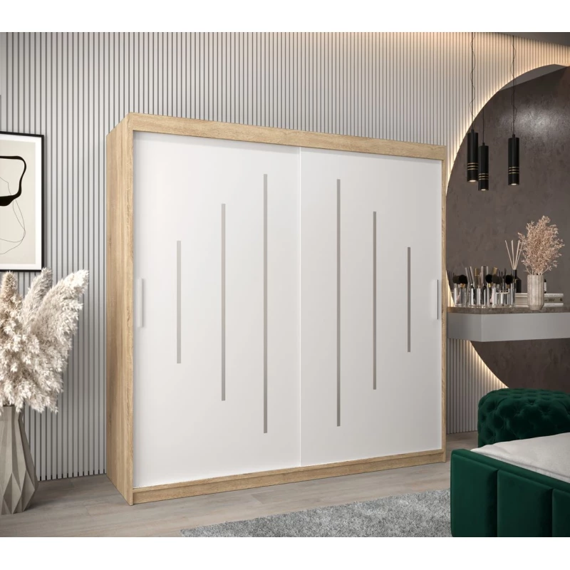 Kleiderschrank ERIKA – Breite 200 cm, Eiche sonoma / weiß