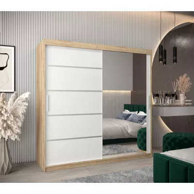 Spiegel-Kleiderschrank ADELA – 200 cm, Eiche sonoma / weiß