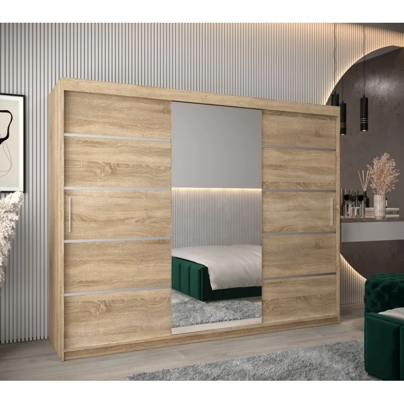 Spiegel-Kleiderschrank ADELA – 250 cm, Eiche sonoma