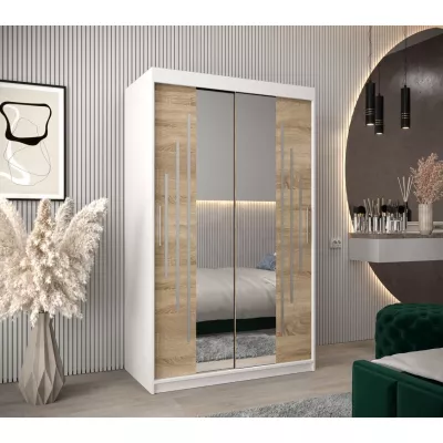 Kleiderschrank mit Spiegel KIRA – Breite 120 cm, weiß / Eiche sonoma