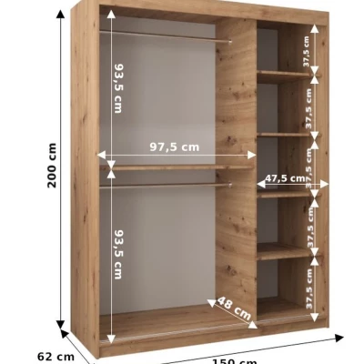 Kleiderschrank mit Spiegel KATI – Breite 150 cm, Sonoma-Eiche