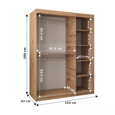 Kleiderschrank mit Spiegel KATI – Breite 150 cm, Sonoma-Eiche