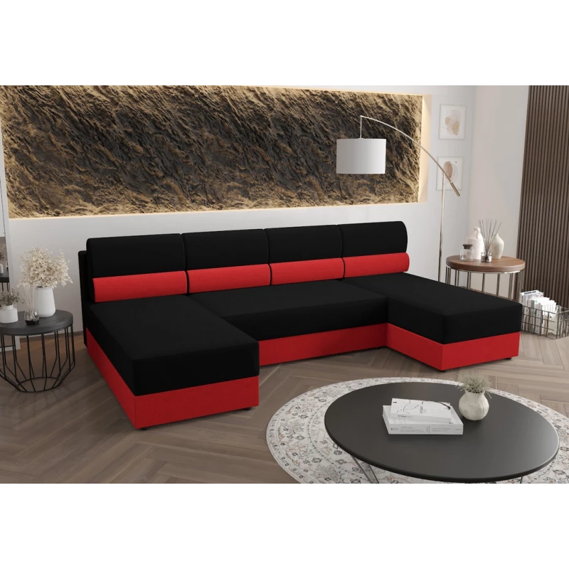 Couchgarnitur in U-Form OPHELIA – Schwarz/Rot