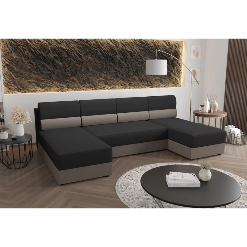 Couchgarnitur in U-Form OPHELIA – Dunkelgrau/Hellbraun
