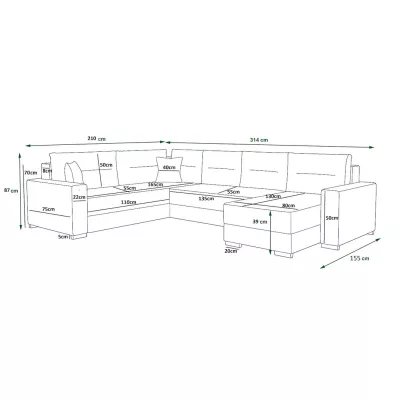 U-förmige Couchgarnitur VANITA – linke Ausführung, Beige/Braun