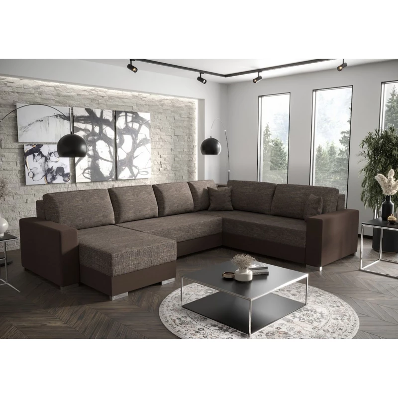 U-förmige Couchgarnitur VANITA – linke Ausführung, Beige/Braun