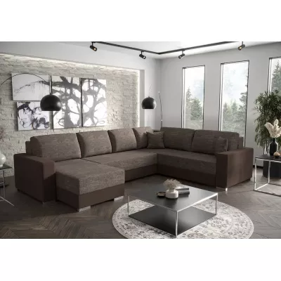 U-förmige Couchgarnitur VANITA – linke Ausführung, Beige/Braun