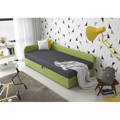 Polstereinzelbett VALESKA COMFORT – 90x200, links, grau / grün