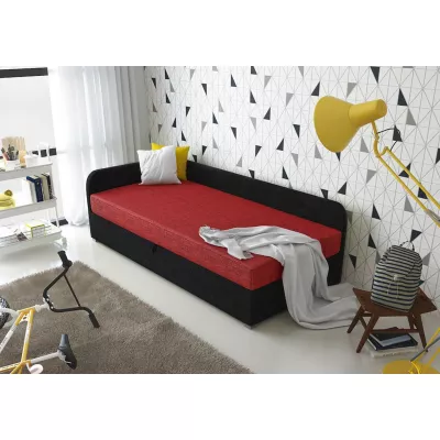 Polstereinzelbett VALESKA COMFORT – 80x200, links, rot / schwarz