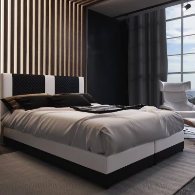 Boxspringbett mit Stauraum PIERROT COMFORT – 140x200, Schwarz / Weiß