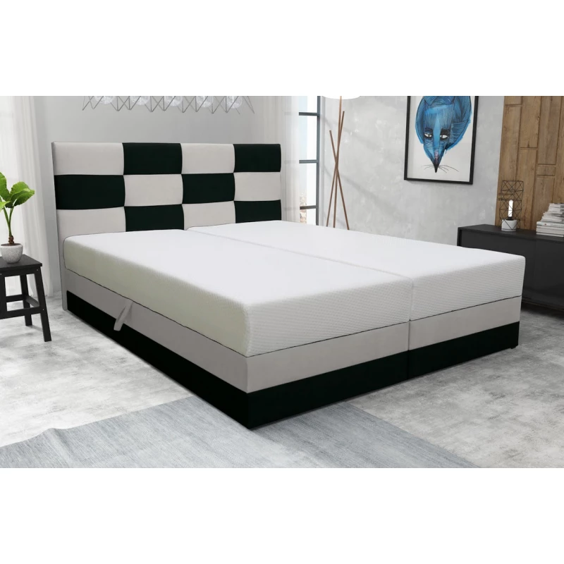 Boxspringbett mit Stauraum MARLEN COMFORT – 140x200, Anthrazit / Beige