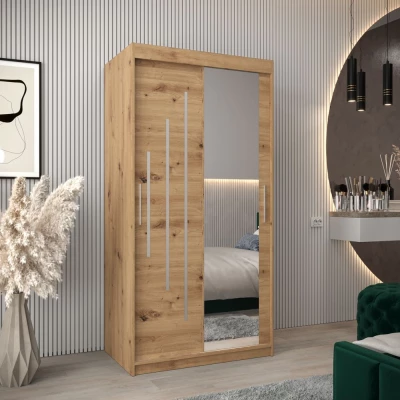 Kleiderschrank mit Spiegel EVA – Breite 100 cm, Eiche handgefertigt