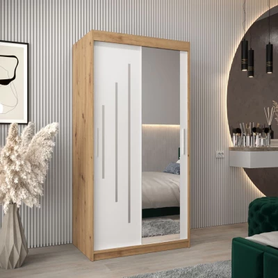 Kleiderschrank mit Spiegel EVA – Breite 100 cm, Eiche handwerklich/weiß