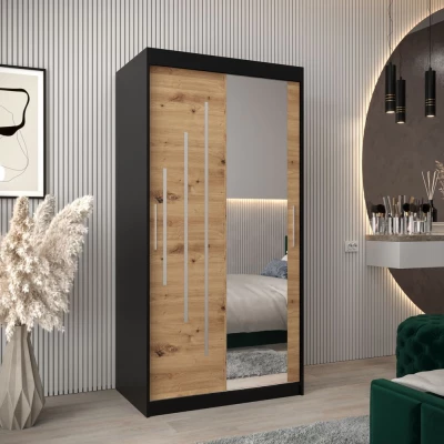 EVA-Spiegelschrank – Breite 100 cm, Schwarz/Eiche (handwerklich)