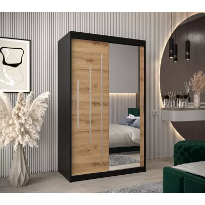 Kleiderschrank mit Spiegel MILADA – Breite 120 cm, schwarz / Eiche artisan