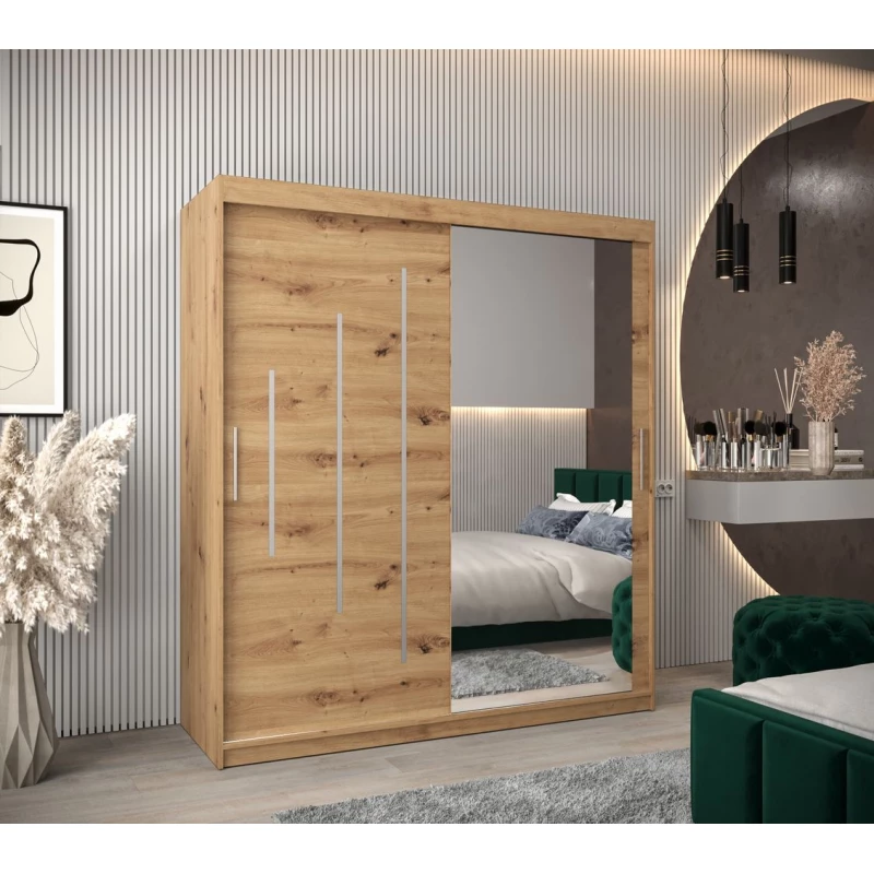 Kleiderschrank mit Spiegel LISA – Breite 180 cm, Eiche artisan