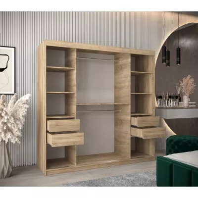 Kleiderschrank mit Spiegel HANAH – Breite 200 cm, Sonoma-Eiche / Weiß