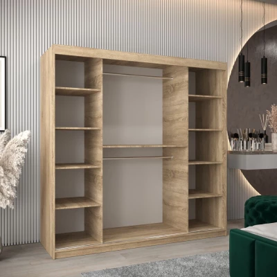 Kleiderschrank mit Spiegel HANAH – Breite 200 cm, Sonoma-Eiche / Weiß