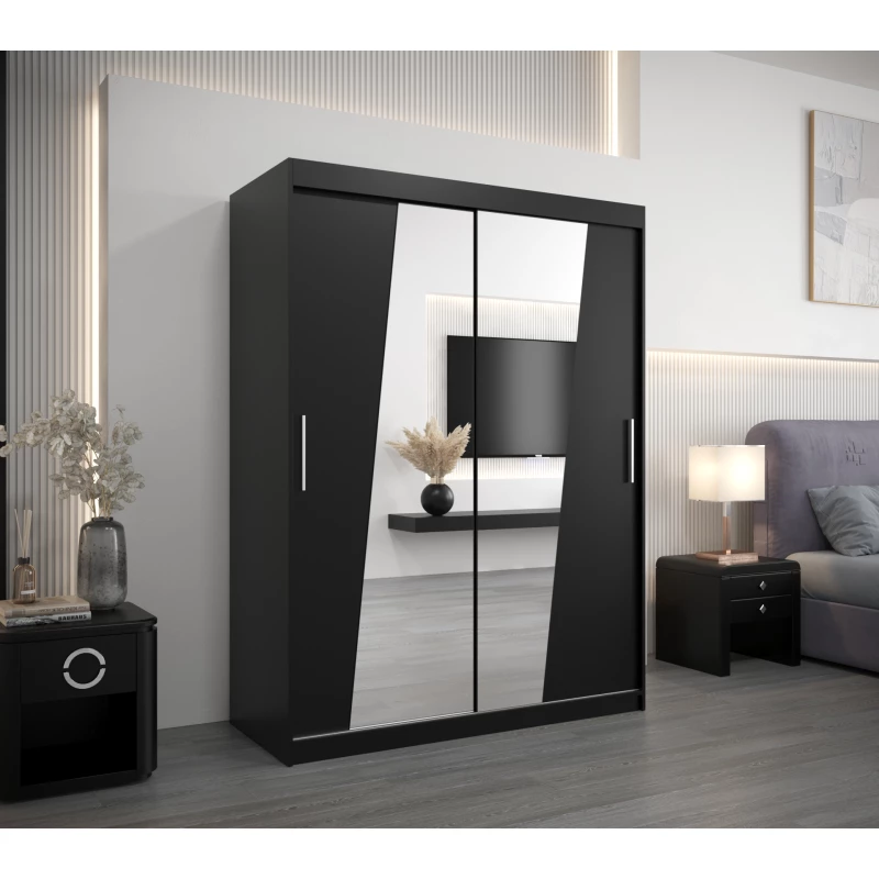 Kleiderschrank mit Spiegeln ELVIRA – Breite 150 cm, schwarz