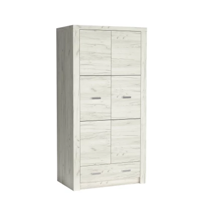 Kleiderschrank mit Schublade BESS – Breite 96 cm, weißes Kraft-Eichenholz