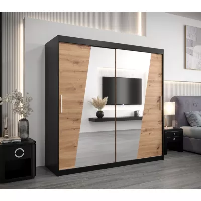 Kleiderschrank ESTER – Breite 200 cm, schwarz / Eiche artisan