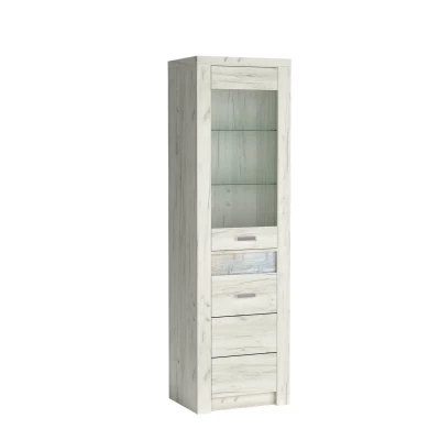 Schmale Vitrine BESS – Breite 56 cm, weißes Kraftpapier Eiche