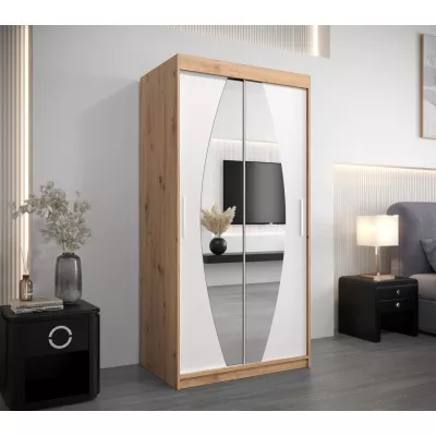Kleiderschrank mit Spiegeln TAMARA – Breite 100 cm, Eiche artisan / weiß