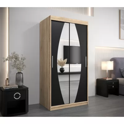 Kleiderschrank mit Spiegeln TAMARA – Breite 100 cm, Eiche sonoma / schwarz