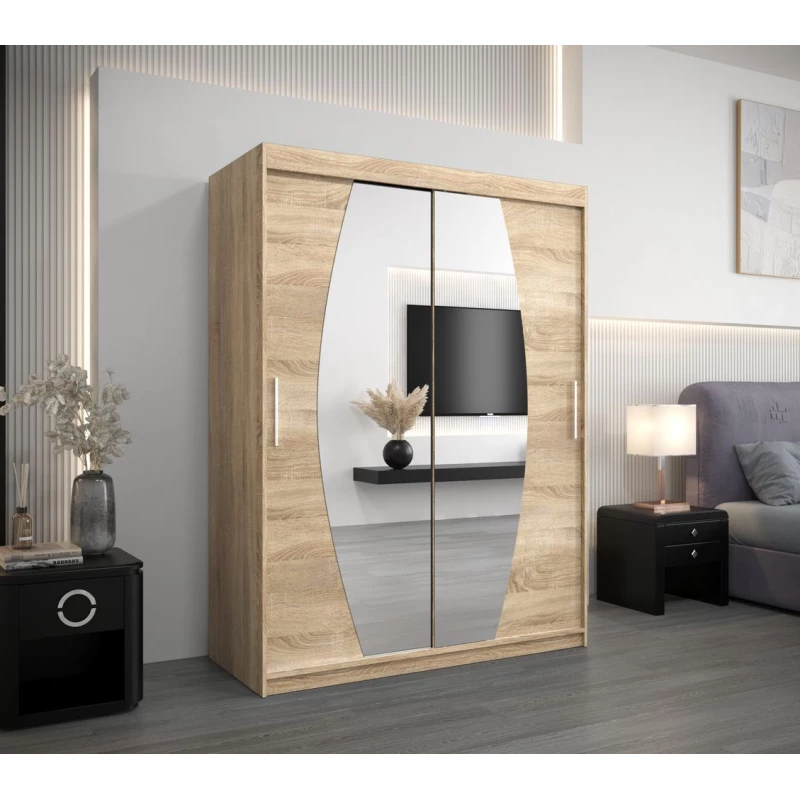 Kleiderschrank mit Spiegeln NIKOLA – Breite 150 cm, Sonoma-Eiche