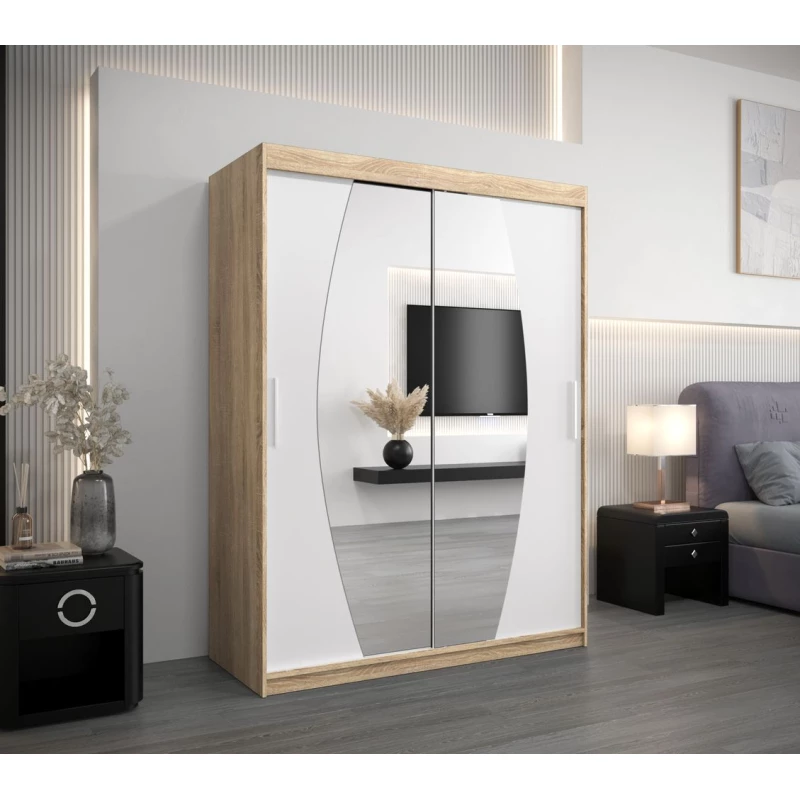 Kleiderschrank mit Spiegeln NIKOLA – Breite 150 cm, Sonoma-Eiche / Weiß