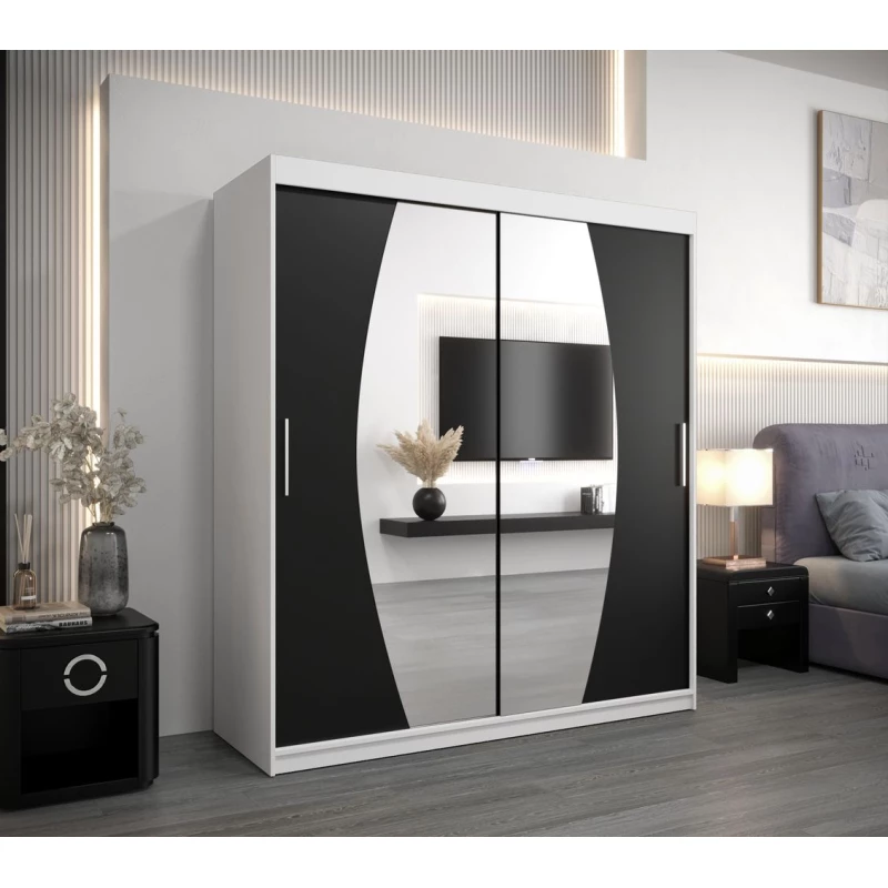 Schwebetürenschrank DITA – Breite 180 cm, Weiß/Schwarz